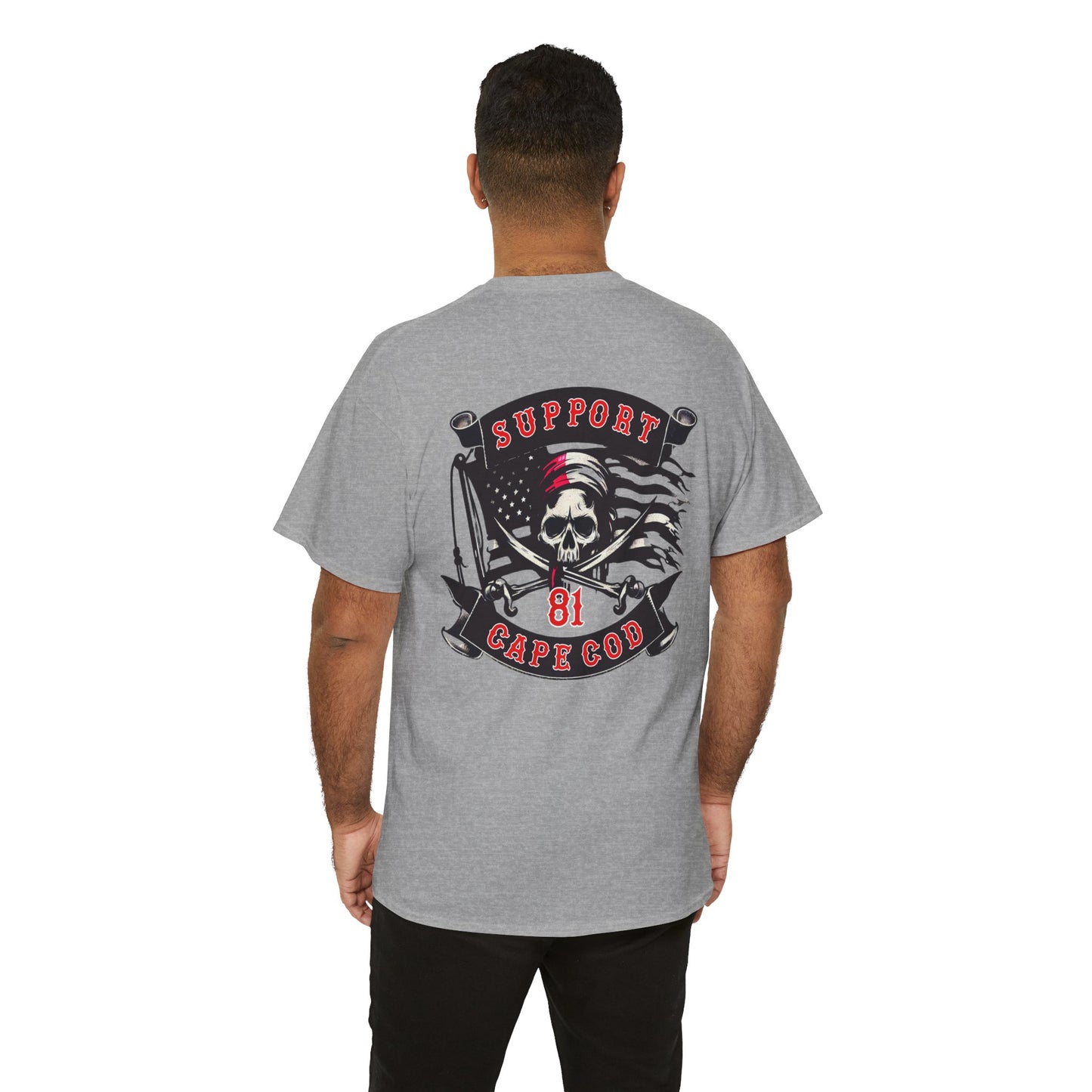 Cape Cod Pirate Rider Motorcycle Support Tee - Unisex Heavy Cotton T-Shirt