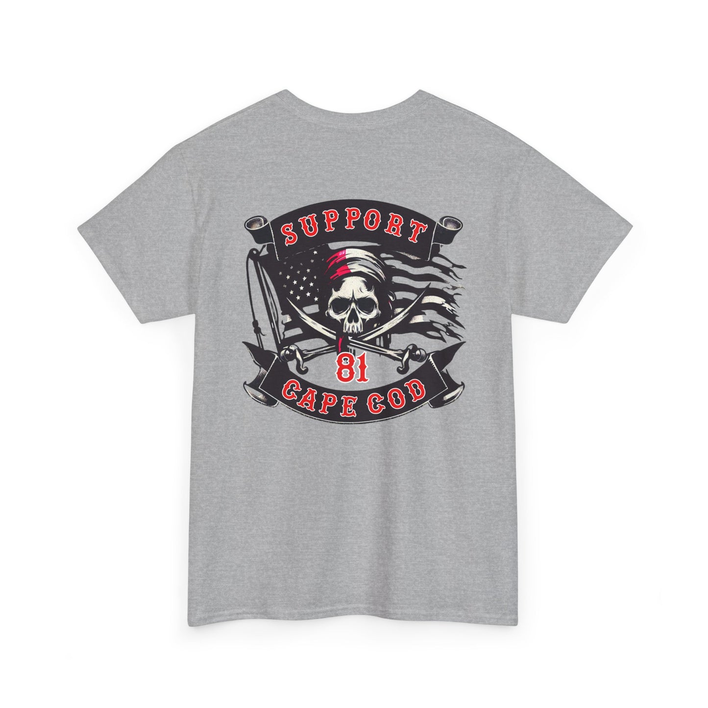 Cape Cod Pirate Rider Motorcycle Support Tee - Unisex Heavy Cotton T-Shirt