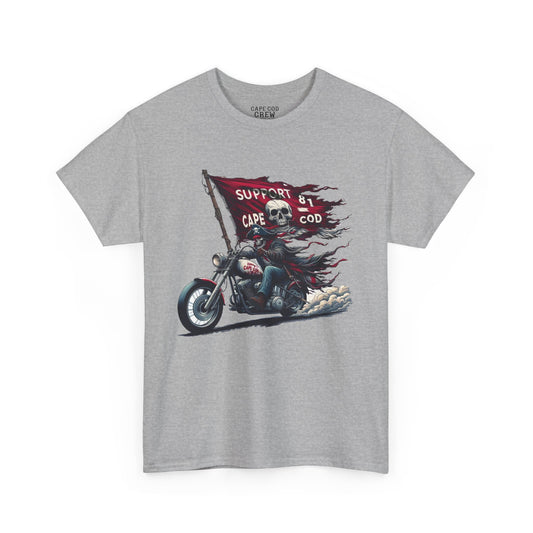 Cape Cod Pirate Rider Motorcycle Support Tee - Unisex Heavy Cotton T-Shirt